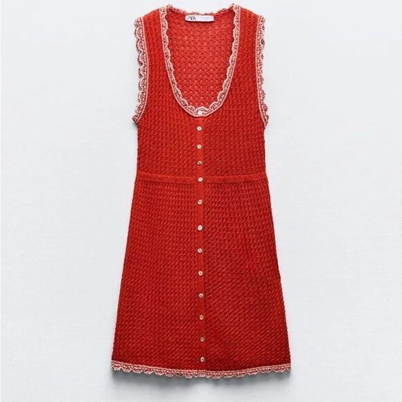 ZARA POINTELLE KNIT MINI DRESS - Picture 5 of 8